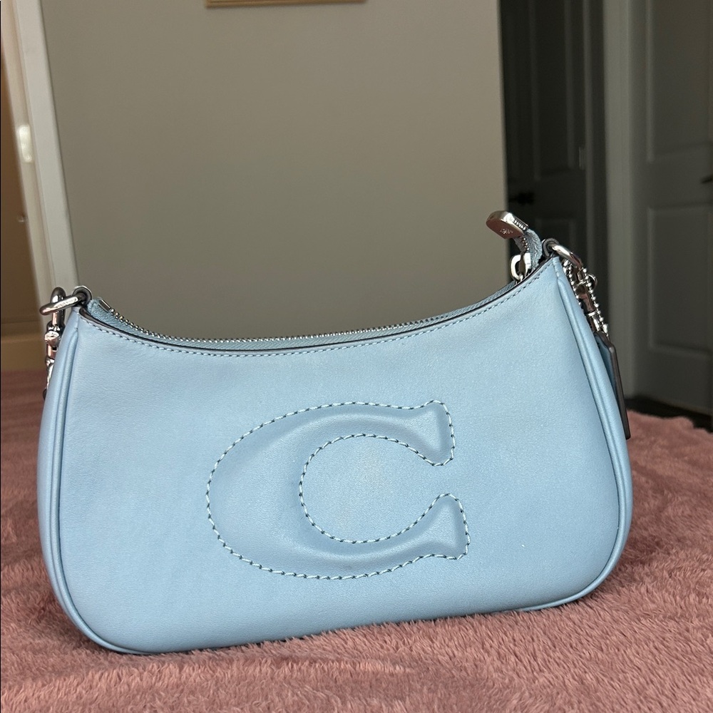 Light Blue Coach Leather Shoulder Bag
